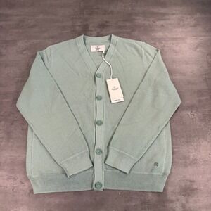 Reigning Champ Cardigan Mens Medium Supima Pique Seafoam Sage Green V-Neck NEW